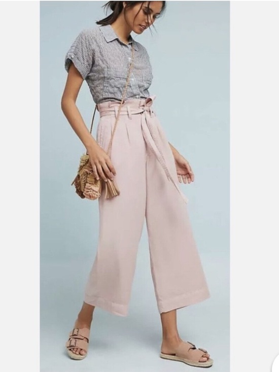 Anthropologie Pants - Anthropologie High-Rise Paperbag Wide-Leg Cropped Pants - Blush